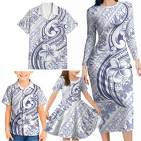 Hawaii Plumeria Lokelani Pikake Lei Family Matching Long Sleeve Bodycon Dress and Hawaiian Shirt Navy Blue Polynesian Tattoo LT9 - Polynesian Pride