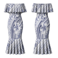 Hawaii Plumeria Lokelani Pikake Lei Family Matching Mermaid Dress and Hawaiian Shirt Navy Blue Polynesian Tattoo LT9 Mom's Dress Navy Blue - Polynesian Pride