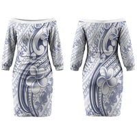 Hawaii Plumeria Lokelani Pikake Lei Family Matching Off The Shoulder Long Sleeve Dress and Hawaiian Shirt Navy Blue Polynesian Tattoo LT9 Mom's Dress Navy Blue - Polynesian Pride