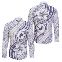 Hawaii Plumeria Lokelani Pikake Lei Family Matching Off The Shoulder Long Sleeve Dress and Hawaiian Shirt Navy Blue Polynesian Tattoo LT9 Dad's Shirt - Long Sleeve Navy Blue - Polynesian Pride