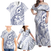 Hawaii Plumeria Lokelani Pikake Lei Family Matching Off Shoulder Maxi Dress and Hawaiian Shirt Navy Blue Polynesian Tattoo LT9 - Polynesian Pride