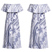 Hawaii Plumeria Lokelani Pikake Lei Family Matching Off Shoulder Maxi Dress and Hawaiian Shirt Navy Blue Polynesian Tattoo LT9 Mom's Dress Navy Blue - Polynesian Pride