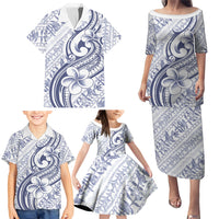 Hawaii Plumeria Lokelani Pikake Lei Family Matching Puletasi and Hawaiian Shirt Navy Blue Polynesian Tattoo LT9 - Polynesian Pride