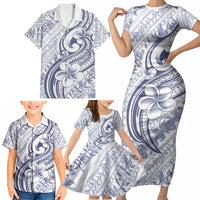 Hawaii Plumeria Lokelani Pikake Lei Family Matching Short Sleeve Bodycon Dress and Hawaiian Shirt Navy Blue Polynesian Tattoo LT9 - Polynesian Pride