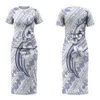 Hawaii Plumeria Lokelani Pikake Lei Family Matching Short Sleeve Bodycon Dress and Hawaiian Shirt Navy Blue Polynesian Tattoo LT9 Mom's Dress Navy Blue - Polynesian Pride