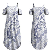 Hawaii Plumeria Lokelani Pikake Lei Family Matching Summer Maxi Dress and Hawaiian Shirt Navy Blue Polynesian Tattoo LT9 Mom's Dress Navy Blue - Polynesian Pride