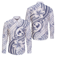 Hawaii Plumeria Lokelani Pikake Lei Family Matching Summer Maxi Dress and Hawaiian Shirt Navy Blue Polynesian Tattoo LT9 Dad's Shirt - Long Sleeve Navy Blue - Polynesian Pride