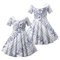 Hawaii Plumeria Lokelani Pikake Lei Family Matching Summer Maxi Dress and Hawaiian Shirt Navy Blue Polynesian Tattoo LT9 Daughter's Dress Navy Blue - Polynesian Pride