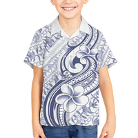 Hawaii Plumeria Lokelani Pikake Lei Kid Hawaiian Shirt Navy Blue Polynesian Tattoo LT9 Kid Navy Blue - Polynesian Pride