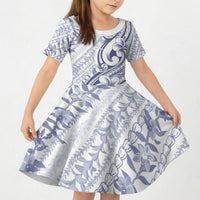 Hawaii Plumeria Lokelani Pikake Lei Kid Short Sleeve Dress Navy Blue Polynesian Tattoo LT9 KID Navy Blue - Polynesian Pride