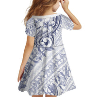 Hawaii Plumeria Lokelani Pikake Lei Kid Short Sleeve Dress Navy Blue Polynesian Tattoo LT9 - Polynesian Pride