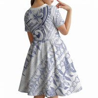 Hawaii Plumeria Lokelani Pikake Lei Kid Short Sleeve Dress Navy Blue Polynesian Tattoo LT9 - Polynesian Pride