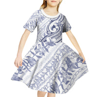 Hawaii Plumeria Lokelani Pikake Lei Kid Short Sleeve Dress Navy Blue Polynesian Tattoo LT9 - Polynesian Pride