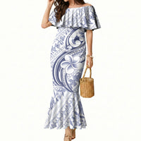 Hawaii Plumeria Lokelani Pikake Lei Mermaid Dress Navy Blue Polynesian Tattoo LT9 Women Navy Blue - Polynesian Pride
