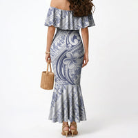 Hawaii Plumeria Lokelani Pikake Lei Mermaid Dress Navy Blue Polynesian Tattoo LT9 - Polynesian Pride