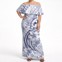 Hawaii Plumeria Lokelani Pikake Lei Off Shoulder Maxi Dress Navy Blue Polynesian Tattoo LT9 Women Navy Blue - Polynesian Pride