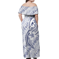 Hawaii Plumeria Lokelani Pikake Lei Off Shoulder Maxi Dress Navy Blue Polynesian Tattoo LT9 - Polynesian Pride
