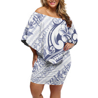 Hawaii Plumeria Lokelani Pikake Lei Off Shoulder Short Dress Navy Blue Polynesian Tattoo LT9 Women Navy Blue - Polynesian Pride