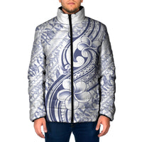 Hawaii Plumeria Lokelani Pikake Lei Padded Jacket Navy Blue Polynesian Tattoo