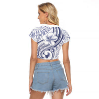 Hawaii Plumeria Lokelani Pikake Lei Raglan Cropped T Shirt Navy Blue Polynesian Tattoo LT9 - Polynesian Pride