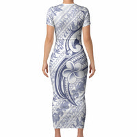 Hawaii Plumeria Lokelani Pikake Lei Short Sleeve Bodycon Dress Navy Blue Polynesian Tattoo LT9 - Polynesian Pride