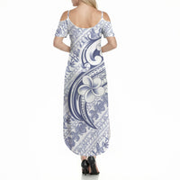 Hawaii Plumeria Lokelani Pikake Lei Summer Maxi Dress Navy Blue Polynesian Tattoo LT9 - Polynesian Pride