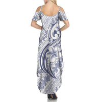 Hawaii Plumeria Lokelani Pikake Lei Summer Maxi Dress Navy Blue Polynesian Tattoo LT9 - Polynesian Pride