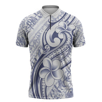 Hawaii Plumeria Lokelani Pikake Lei Zipper Polo Shirt Navy Blue Polynesian Tattoo LT9 Navy Blue - Polynesian Pride