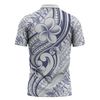 Hawaii Plumeria Lokelani Pikake Lei Zipper Polo Shirt Navy Blue Polynesian Tattoo LT9 - Polynesian Pride
