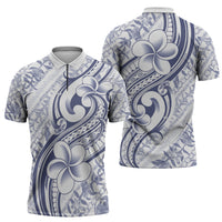 Hawaii Plumeria Lokelani Pikake Lei Zipper Polo Shirt Navy Blue Polynesian Tattoo LT9 - Polynesian Pride