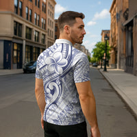 Hawaii Plumeria Lokelani Pikake Lei Zipper Polo Shirt Navy Blue Polynesian Tattoo LT9 - Polynesian Pride