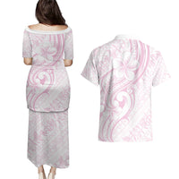Hawaii Plumeria Lokelani Pikake Lei Couples Matching Puletasi and Hawaiian Shirt Poni Mama Polynesian Tattoo