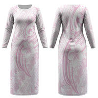 Hawaii Plumeria Lokelani Pikake Lei Family Matching Long Sleeve Bodycon Dress and Hawaiian Shirt Poni Mama Polynesian Tattoo LT9 Mom's Dress Pink - Polynesian Pride