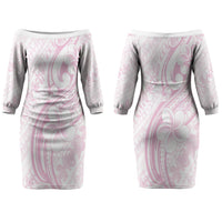 Hawaii Plumeria Lokelani Pikake Lei Family Matching Off The Shoulder Long Sleeve Dress and Hawaiian Shirt Poni Mama Polynesian Tattoo LT9 Mom's Dress Pink - Polynesian Pride