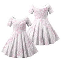 Hawaii Plumeria Lokelani Pikake Lei Family Matching Off The Shoulder Long Sleeve Dress and Hawaiian Shirt Poni Mama Polynesian Tattoo LT9 Daughter's Dress Pink - Polynesian Pride