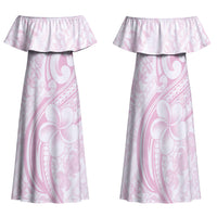 Hawaii Plumeria Lokelani Pikake Lei Family Matching Off Shoulder Maxi Dress and Hawaiian Shirt Poni Mama Polynesian Tattoo LT9 Mom's Dress Pink - Polynesian Pride