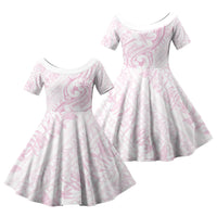 Hawaii Plumeria Lokelani Pikake Lei Family Matching Off Shoulder Maxi Dress and Hawaiian Shirt Poni Mama Polynesian Tattoo LT9 Daughter's Dress Pink - Polynesian Pride