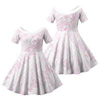 Hawaii Plumeria Lokelani Pikake Lei Family Matching Off Shoulder Maxi Dress and Hawaiian Shirt Poni Mama Polynesian Tattoo LT9 Daughter's Dress Pink - Polynesian Pride