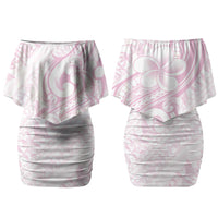 Hawaii Plumeria Lokelani Pikake Lei Family Matching Off Shoulder Short Dress and Hawaiian Shirt Poni Mama Polynesian Tattoo LT9 Mom's Dress Pink - Polynesian Pride