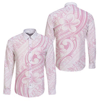 Hawaii Plumeria Lokelani Pikake Lei Family Matching Off Shoulder Short Dress and Hawaiian Shirt Poni Mama Polynesian Tattoo LT9 Dad's Shirt - Long Sleeve Pink - Polynesian Pride