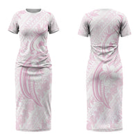 Hawaii Plumeria Lokelani Pikake Lei Family Matching Short Sleeve Bodycon Dress and Hawaiian Shirt Poni Mama Polynesian Tattoo LT9 Mom's Dress Pink - Polynesian Pride