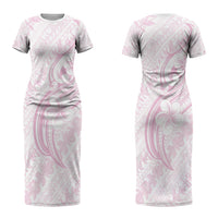 Hawaii Plumeria Lokelani Pikake Lei Family Matching Short Sleeve Bodycon Dress and Hawaiian Shirt Poni Mama Polynesian Tattoo LT9 Mom's Dress Pink - Polynesian Pride