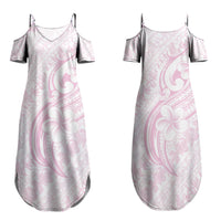 Hawaii Plumeria Lokelani Pikake Lei Family Matching Summer Maxi Dress and Hawaiian Shirt Poni Mama Polynesian Tattoo LT9 Mom's Dress Pink - Polynesian Pride
