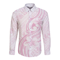Hawaii Plumeria Lokelani Pikake Lei Long Sleeve Button Shirt Poni Mama Polynesian Tattoo LT9 Unisex Pink - Polynesian Pride