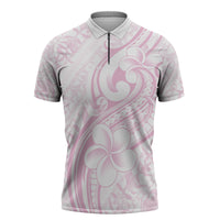 Hawaii Plumeria Lokelani Pikake Lei Zipper Polo Shirt Poni Mama Polynesian Tattoo LT9 Pink - Polynesian Pride
