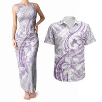 Hawaii Plumeria Lokelani Pikake Lei Couples Matching Tank Maxi Dress and Hawaiian Shirt Poni Polynesian Tattoo LT9 Purple - Polynesian Pride