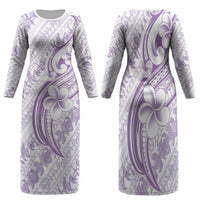 Hawaii Plumeria Lokelani Pikake Lei Family Matching Long Sleeve Bodycon Dress and Hawaiian Shirt Poni Polynesian Tattoo LT9 Mom's Dress Purple - Polynesian Pride