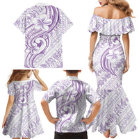 Hawaii Plumeria Lokelani Pikake Lei Family Matching Mermaid Dress and Hawaiian Shirt Poni Polynesian Tattoo LT9 Mom's Dress Purple - Polynesian Pride