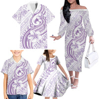 Hawaii Plumeria Lokelani Pikake Lei Family Matching Off The Shoulder Long Sleeve Dress and Hawaiian Shirt Poni Polynesian Tattoo