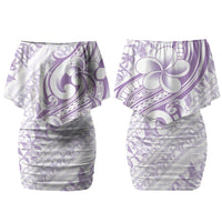 Hawaii Plumeria Lokelani Pikake Lei Family Matching Off Shoulder Short Dress and Hawaiian Shirt Poni Polynesian Tattoo LT9 Mom's Dress Purple - Polynesian Pride